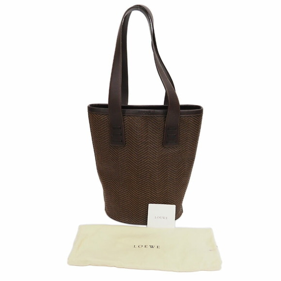 LOEWE Tote Bag Braided Basket Bucket Brown Leather Ladies - Picture 10 of 10